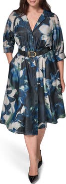 DONNA KARAN Floral Organza Shirtdress