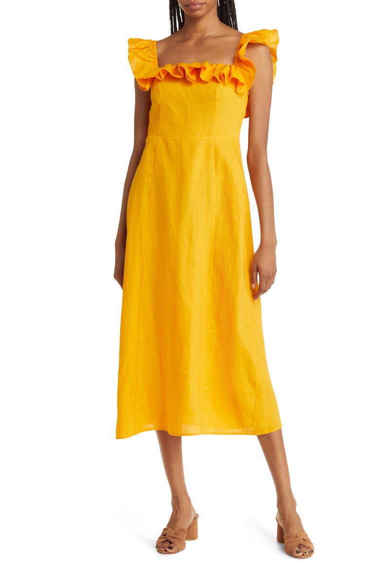 Ruffle Linen Dress, Main, color, YELLOW