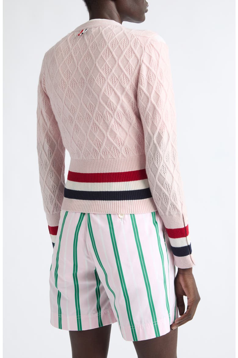 Argyle Intarsia Cashmere Pointelle Cardigan, Alternate, color, LIGHT PINK