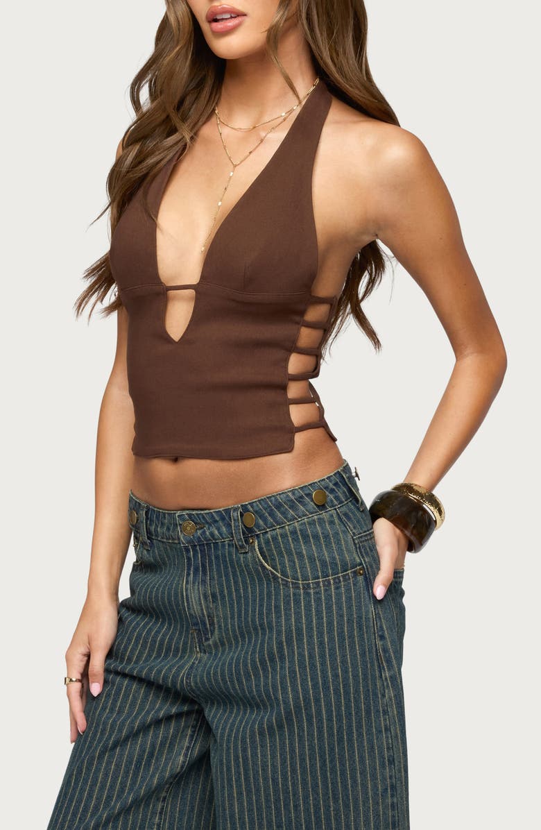 EDIKTED Plunge Neck Cutout Halter Top, Alternate, color, 