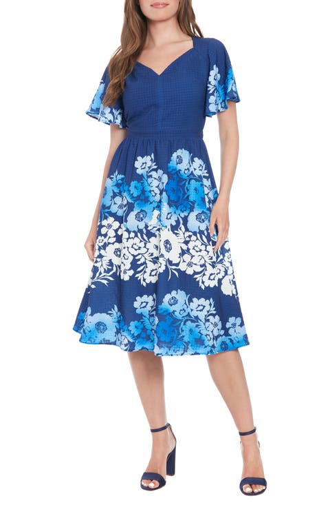 Flutter Sleeve Fit & Flare Midi Dress