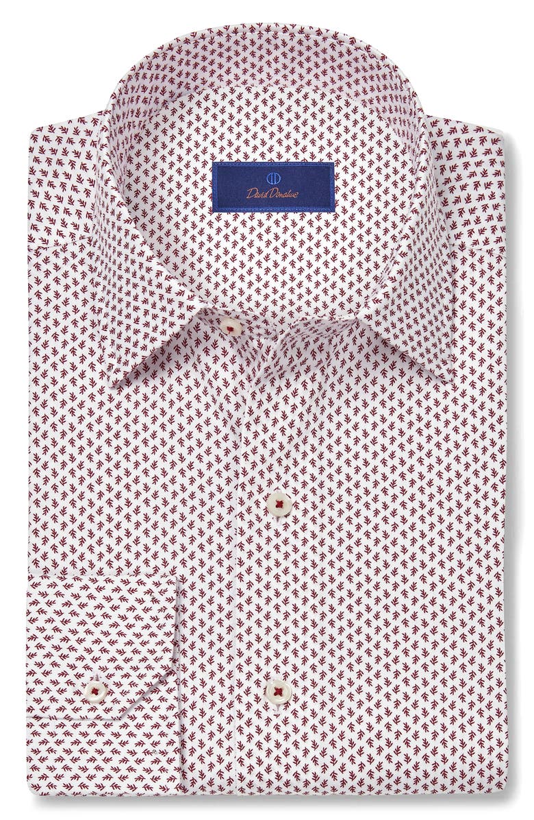 David Donahue Botanical Print Sport Shirt, Main, color, White/ Merlot