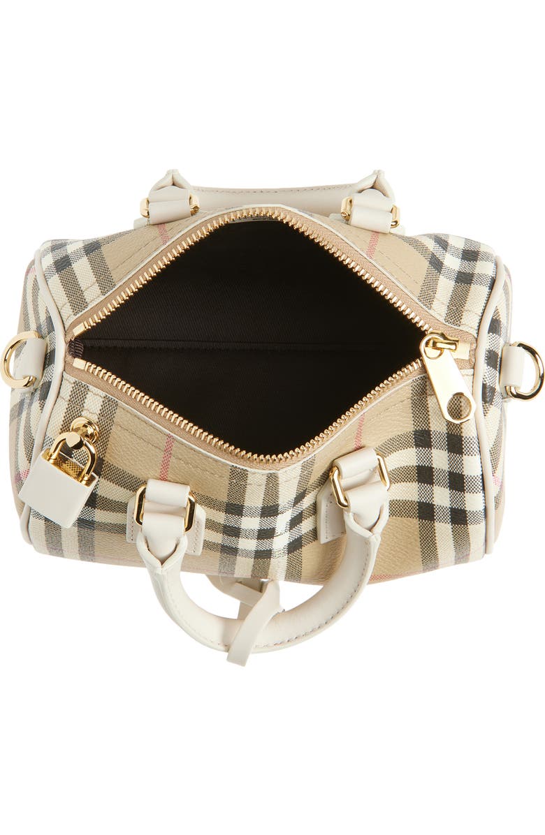 Burberry Mini Leather Bowling Bag, Alternate, color, Vintage Check/ Soap