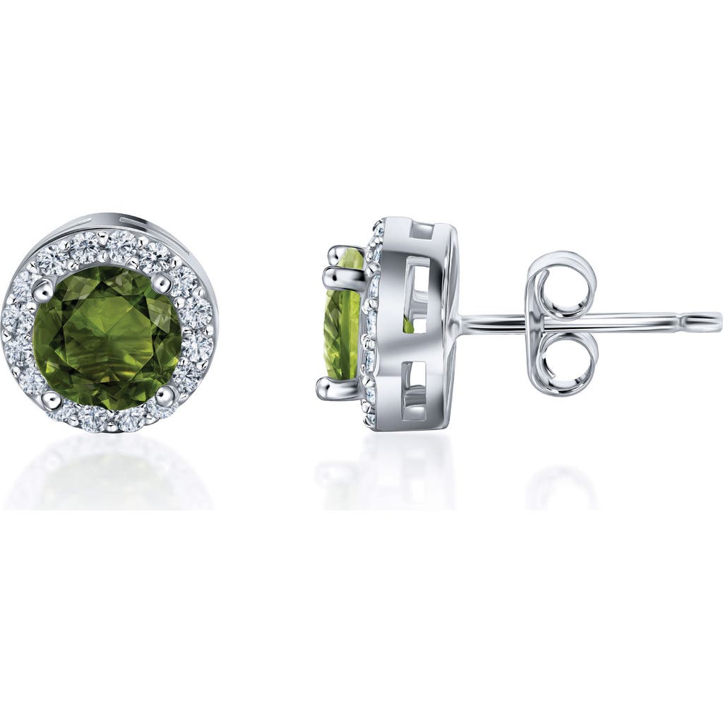 Best Silver Sterling Silver Brilliant Cubic Zirconia Halo Round Stud Earrings In Peridot/silver