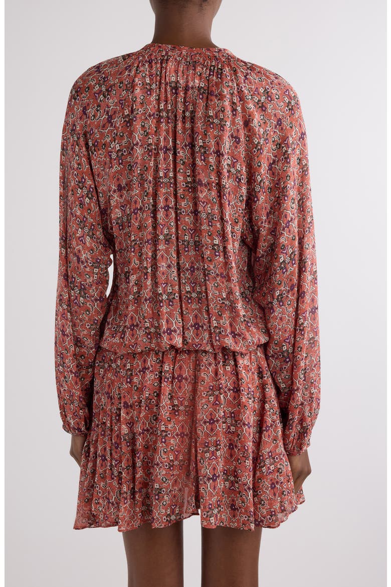 Bess Print Long Sleeve Georgette Minidress, Alternate, color, RUST