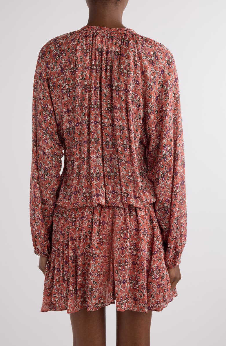 Isabel Marant Étoile Bess Print Long Sleeve Georgette Minidress, Alternate, color, Rust