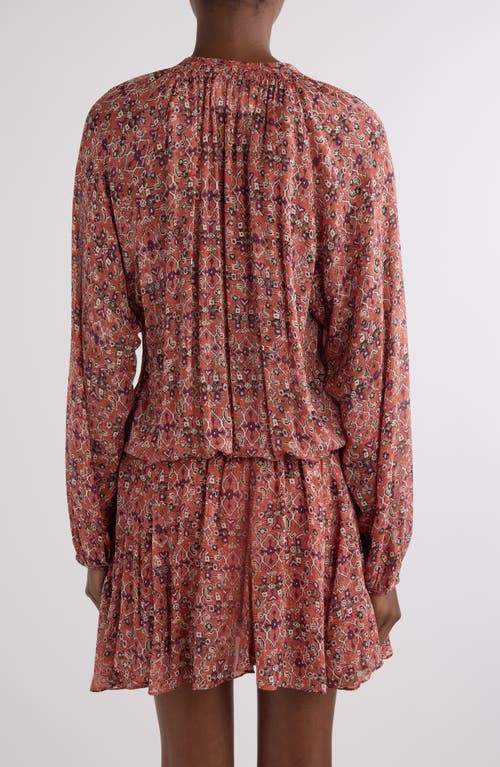 Isabel Marant Étoile Bess Print Long Sleeve Georgette Minidress In Brown