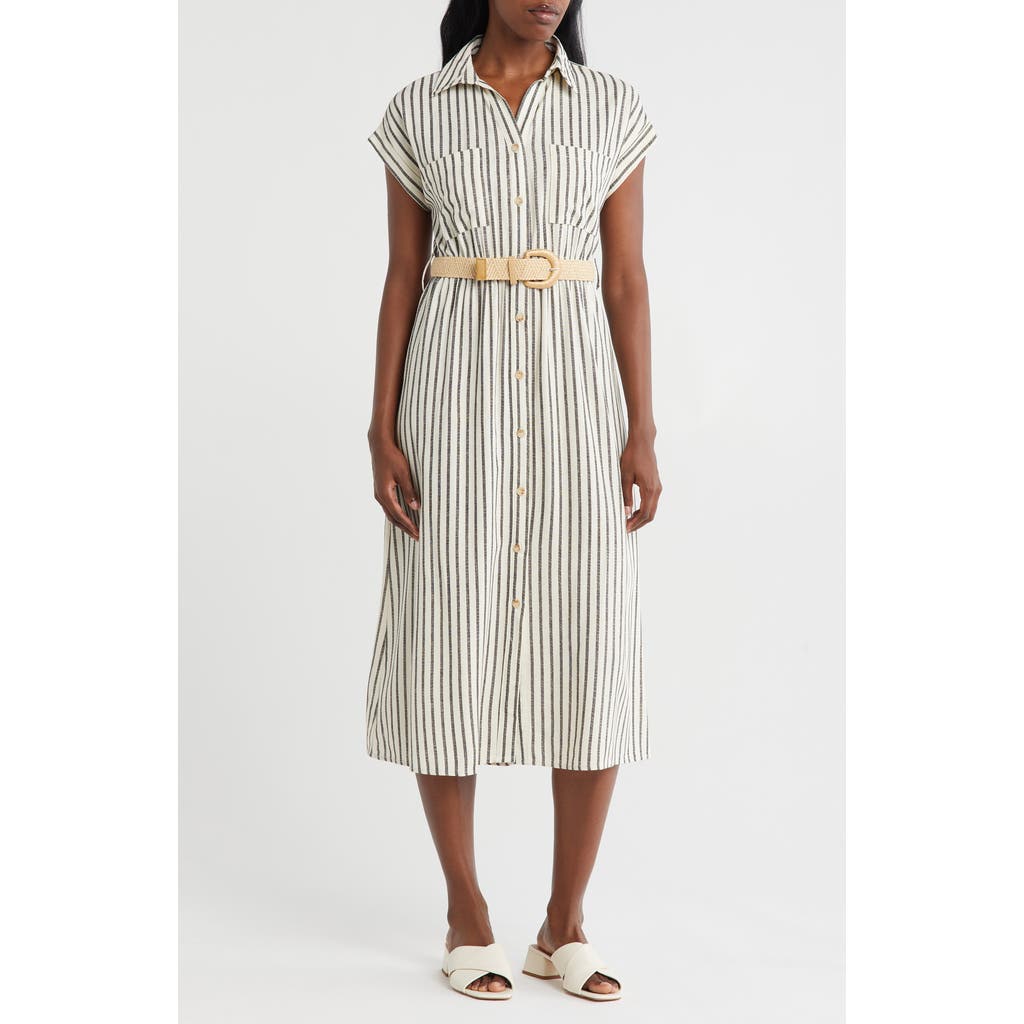 Zoe And Claire Striped Belted Shirtdress