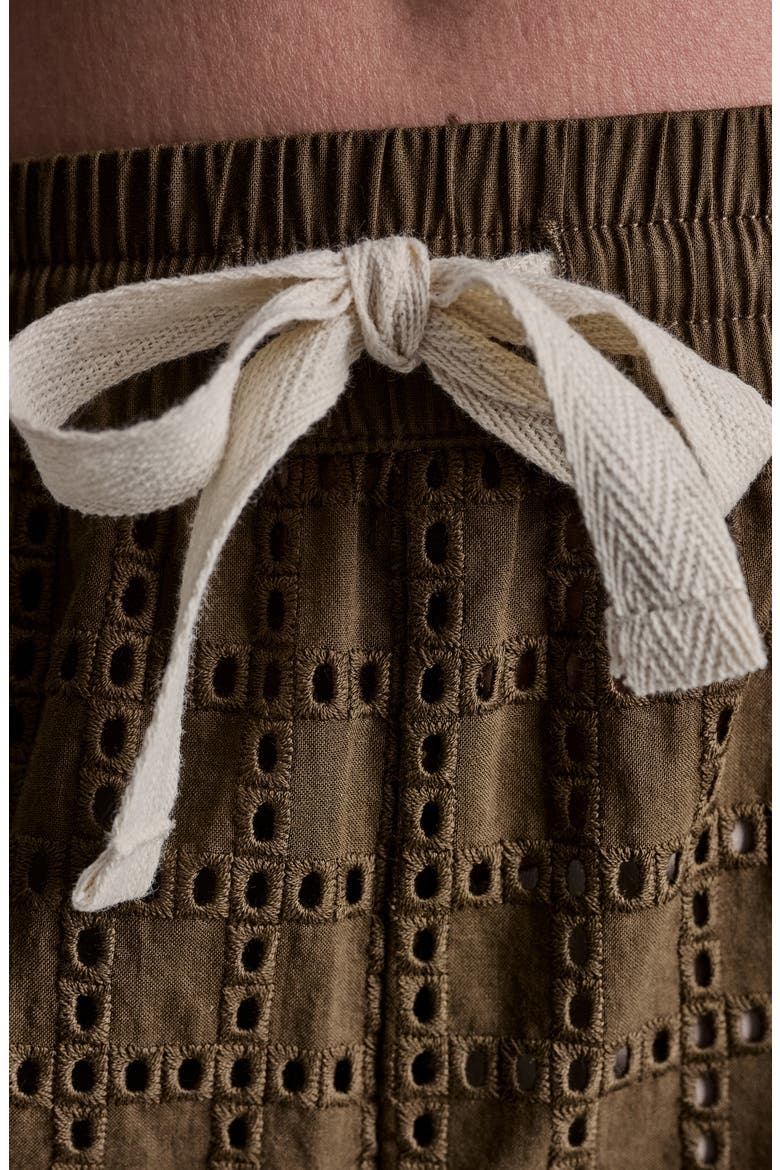 Geometric Eyelet Relaxed Drawstring Shorts, Alternate, color, MOCHA