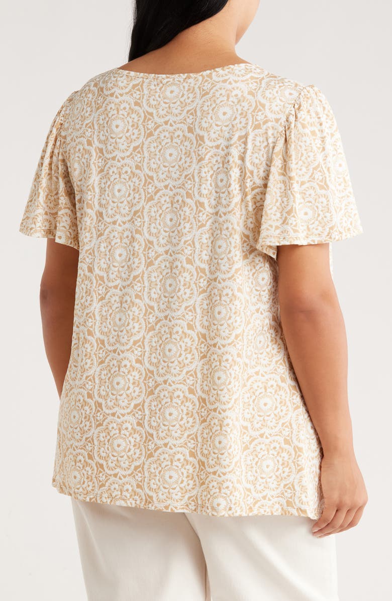 RUBY RD Embroidered Puff Print Flutter Sleeve T-Shirt, Alternate, color, Jute Multi