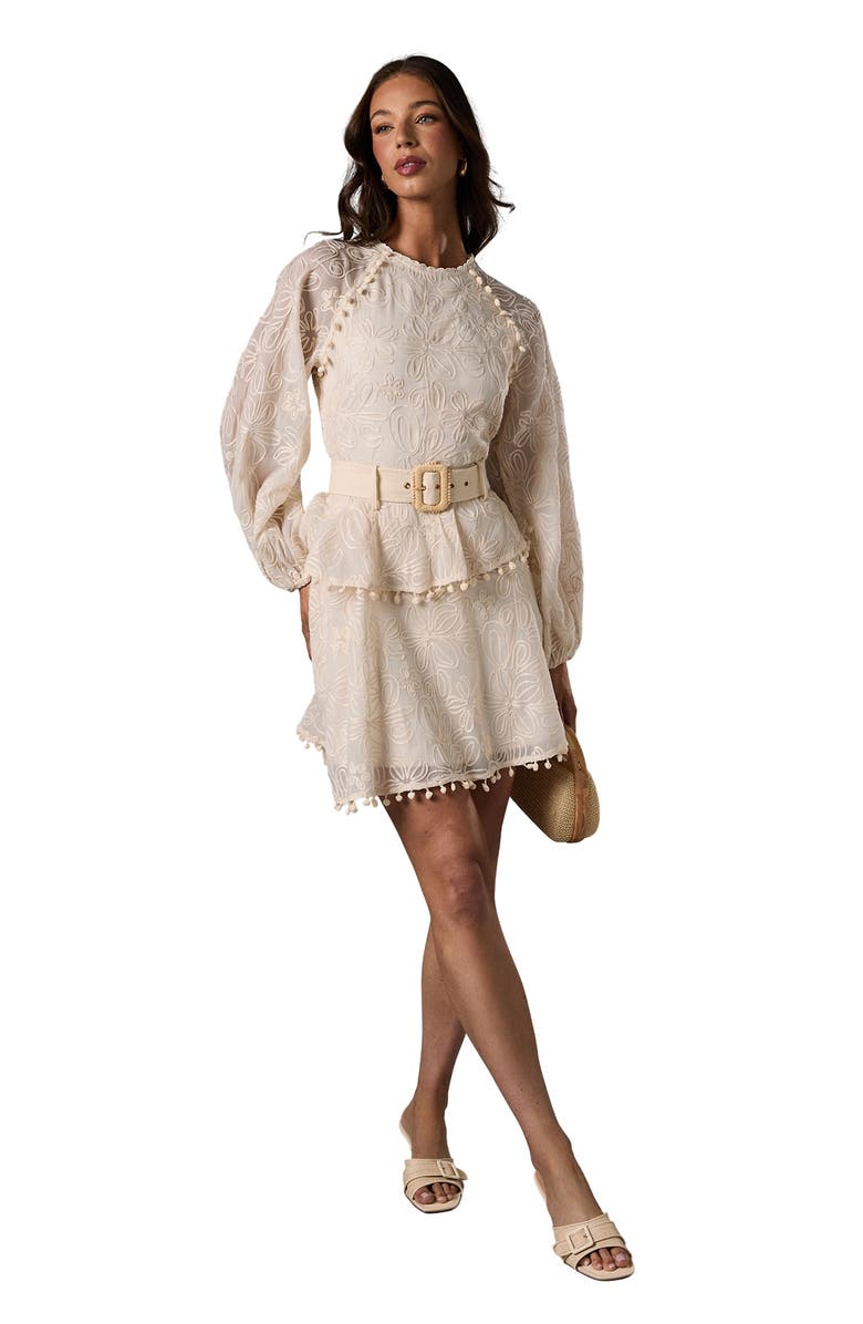 Coast Long Sleeve Tiered Skirt Belted Dress, Main, color, Cream