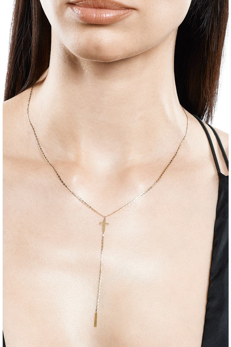 Petite Malibu Cross Bar Lariat Necklace, Alternate, color, WHITE GOLD