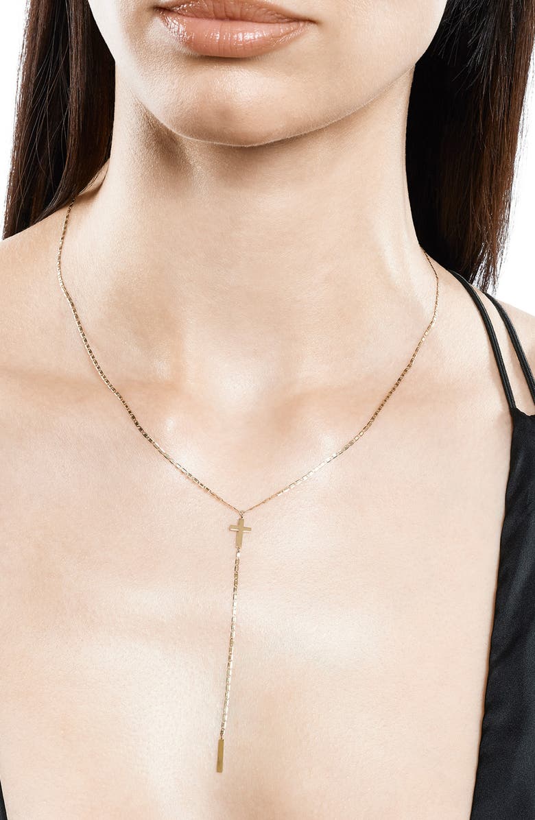 LANA Petite Malibu Cross Bar Lariat Necklace, Alternate, color,