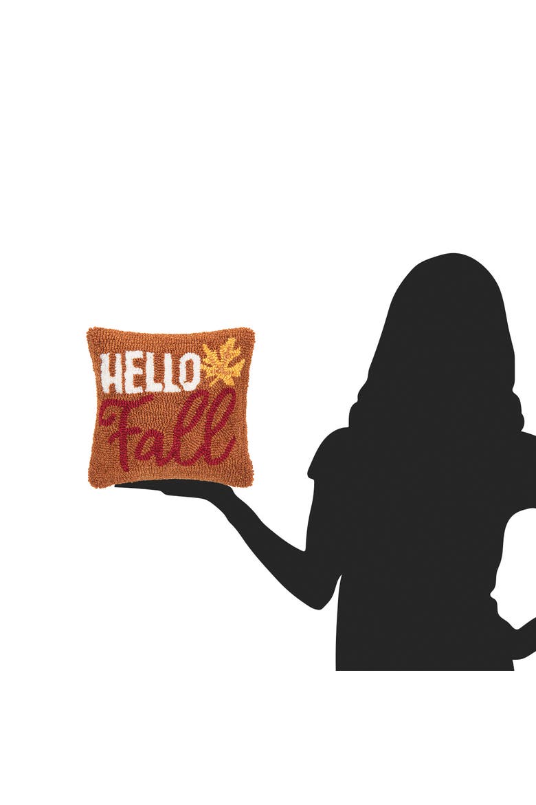 Harvest "Hello Fall" Leaf Hooked Mini Accent Pillow 10" x 10", Alternate, color, Brown