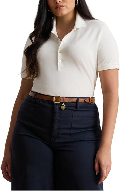 Embroidered Logo Stretch Cotton Piqué Polo Shirt (Plus)