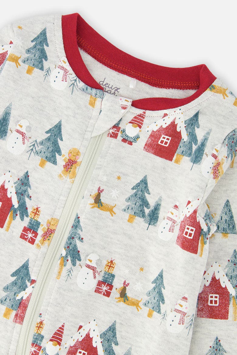 Organic Cotton Front Zipper Footed One Piece Pajama, Alternate, color, Beige Christmas Print