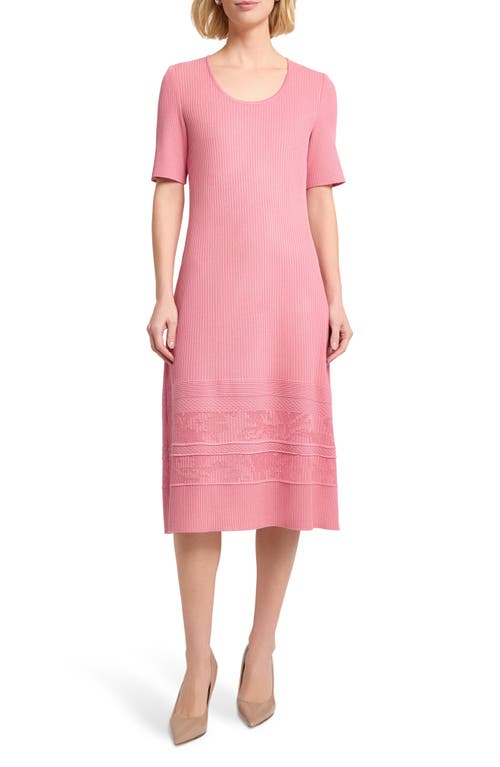 Misook A-line Ribbed Soft Knit Midi Dress In Pink