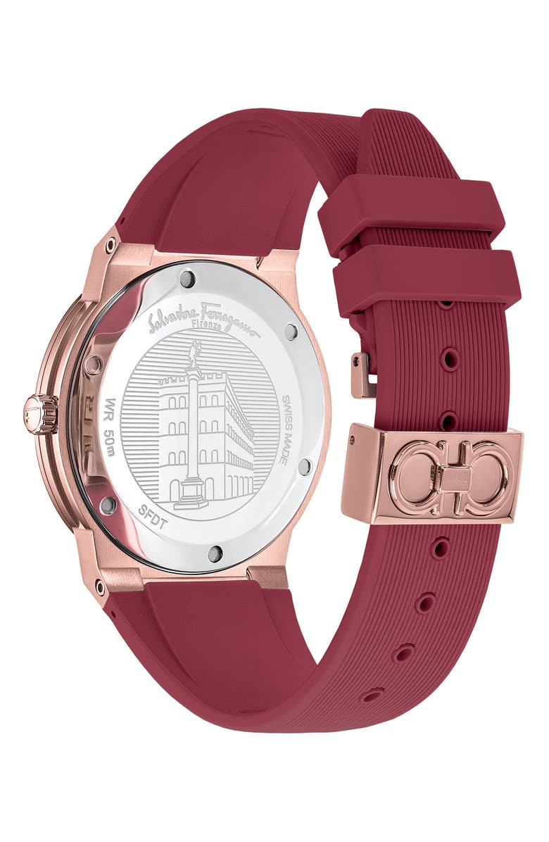 FERRAGAMO F-80 Classic Rubber Strap Watch, 41mm, Alternate, color,