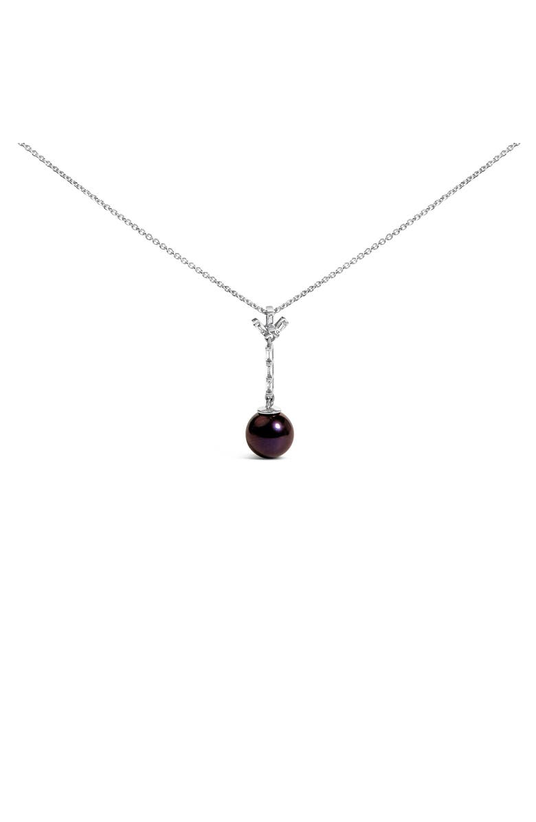 Haus of Brilliance Silver Black Pearl and Created White Sapphire Pendant Pendant Necklace, Main, color, White