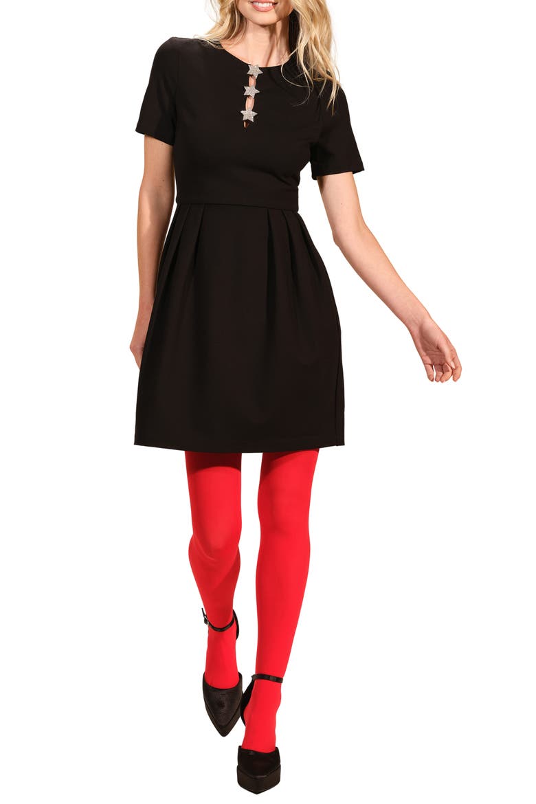 Rhinestone Star Ponte Minidress, Main, color, BLACK