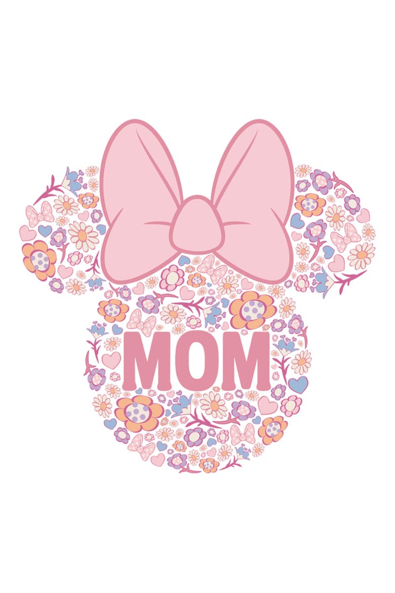 Junior's Minnie Mouse Bow Icon Mom Flower Pattern  Graphic T-Shirt, Alternate, color, White