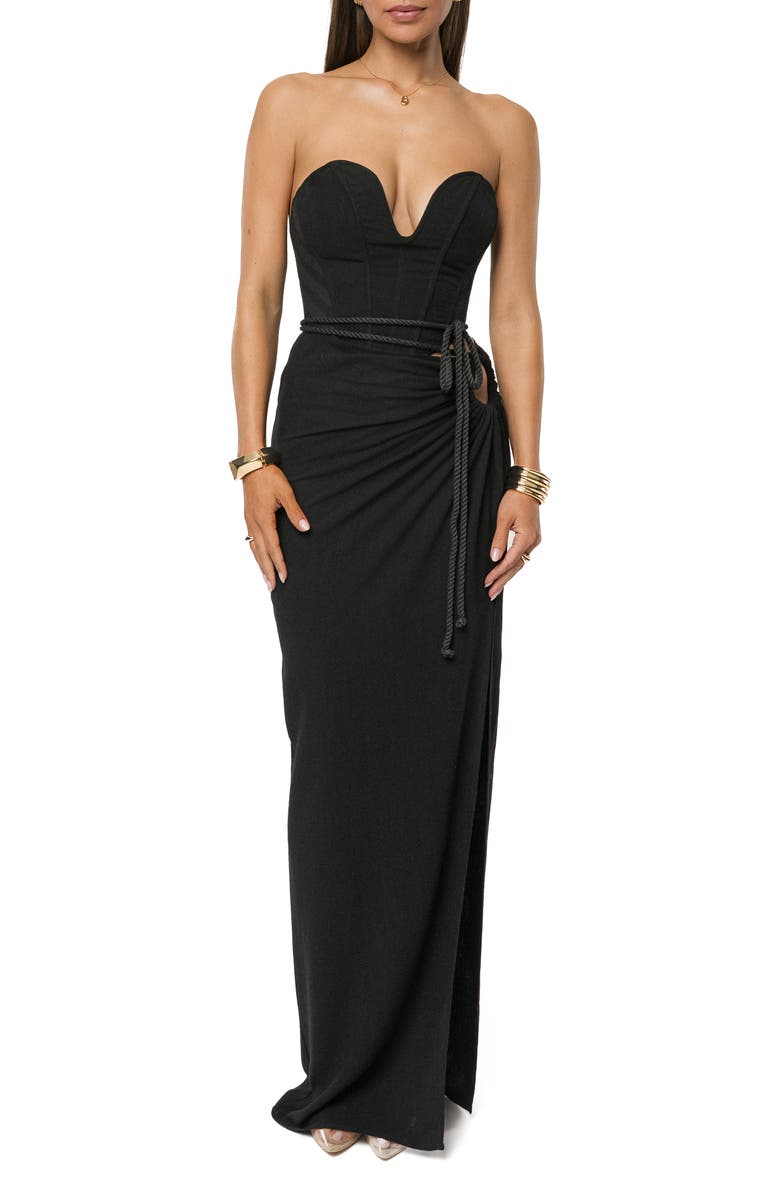 JLUXLABEL Destination Sleeveless Corset Top & Skirt Set, Main, color, Black