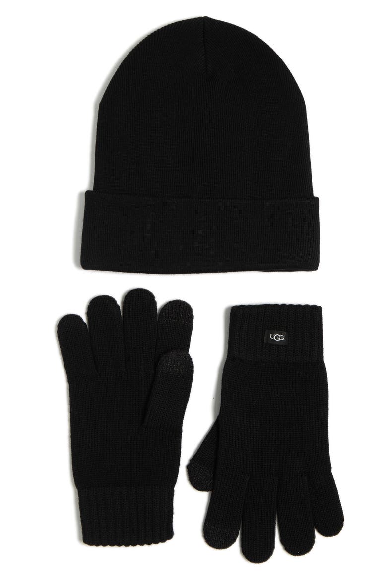 Knit Beanie & Tech Gloves Set, Main, color, BLACK