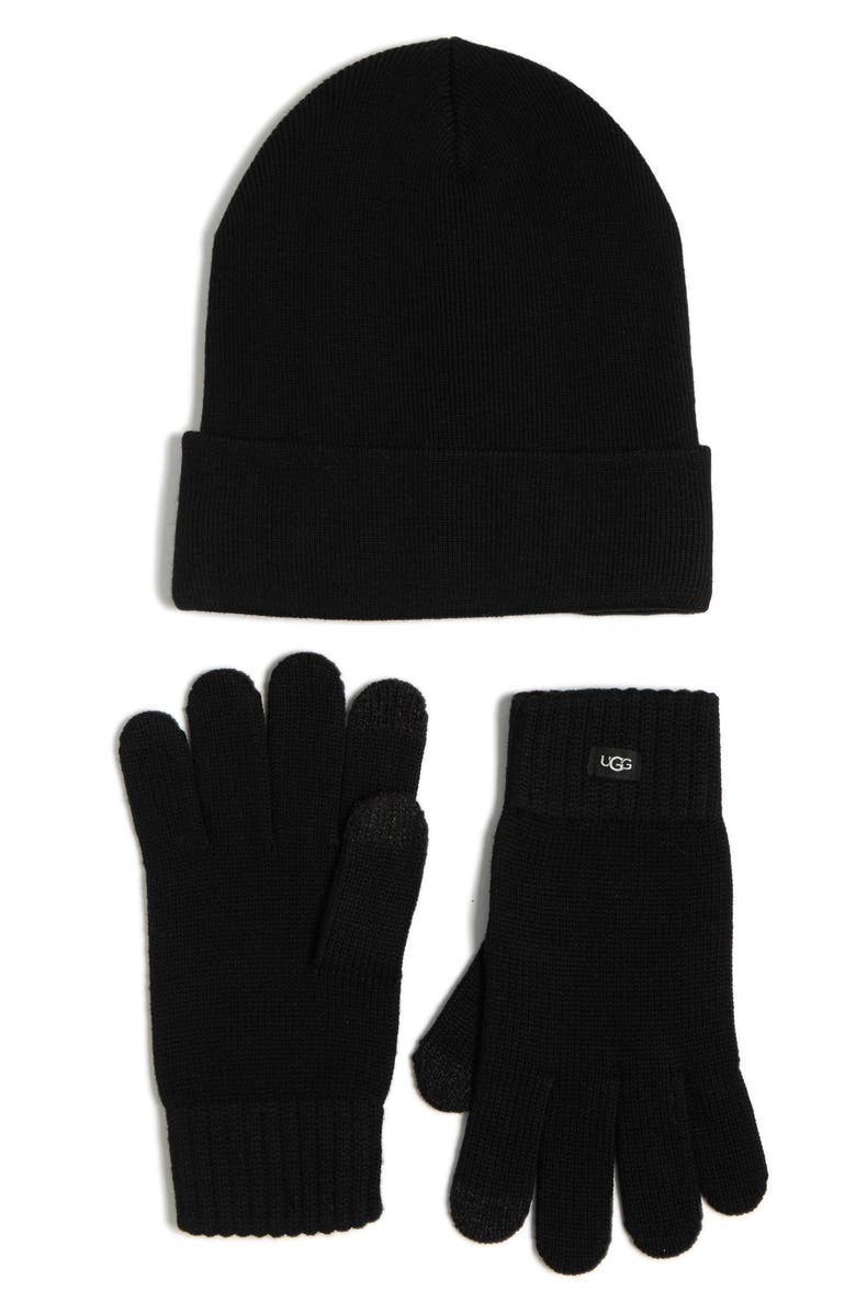 UGG<sup>®</sup> Knit Beanie & Tech Gloves Set, Main, color, Black
