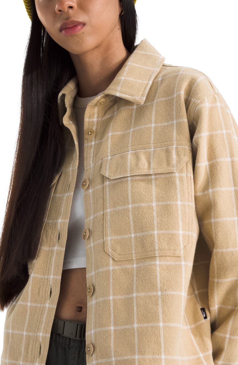 The North Face Valley Plaid Organic Cotton Flannel Shirt Jacket, Alternate, color, Khaki Stone Grid Large Plaid