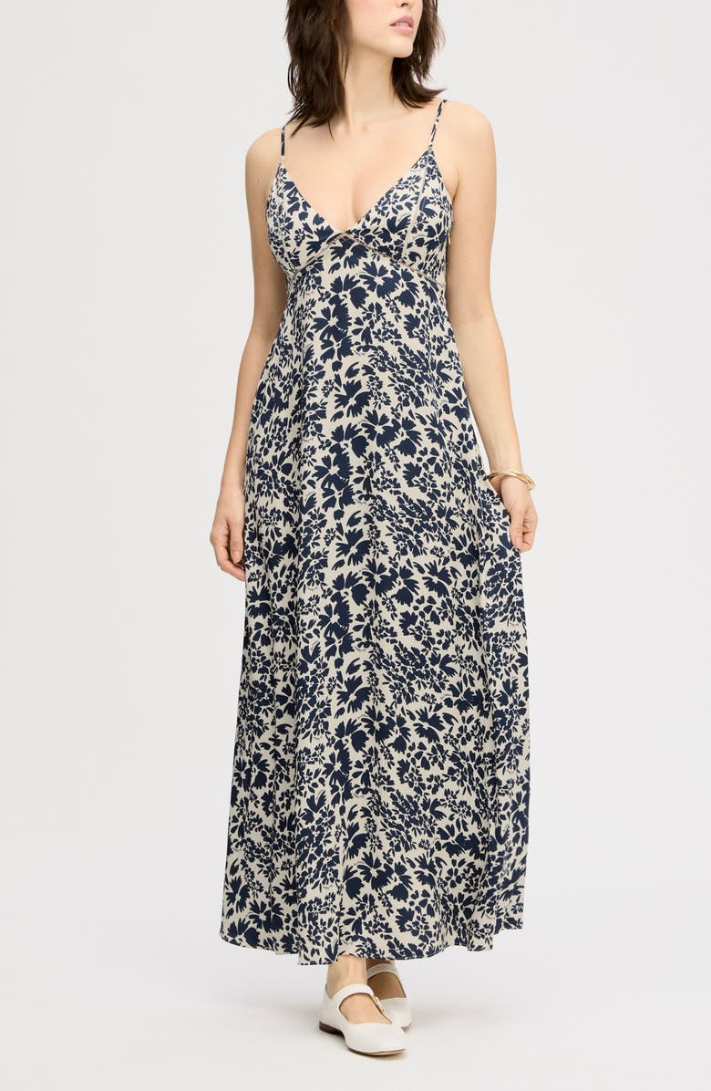 Sam Edelman Floral Print Maxi Slipdress, Main, color, Almond Untamed Garden