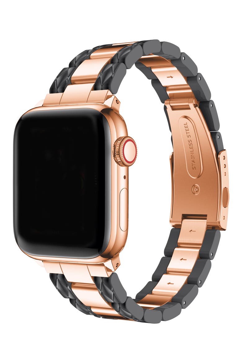 Two-Tone Stainless Steel & Enamel 20mm Apple Watch® Bracelet Watchband, Main, color, BLACK/ ROSE GOLD