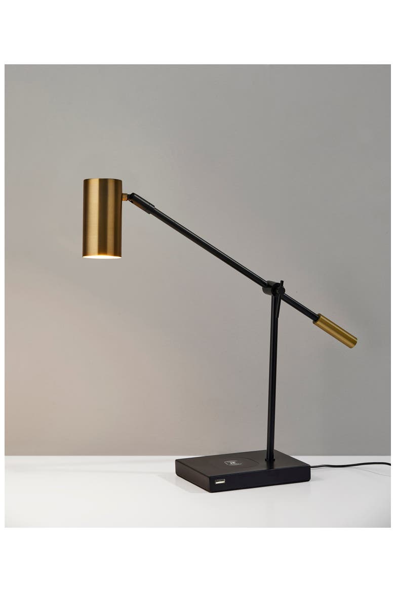Collette Charging Desk Lamp, Alternate, color, BLACK WITH ANTIQUE BRASS