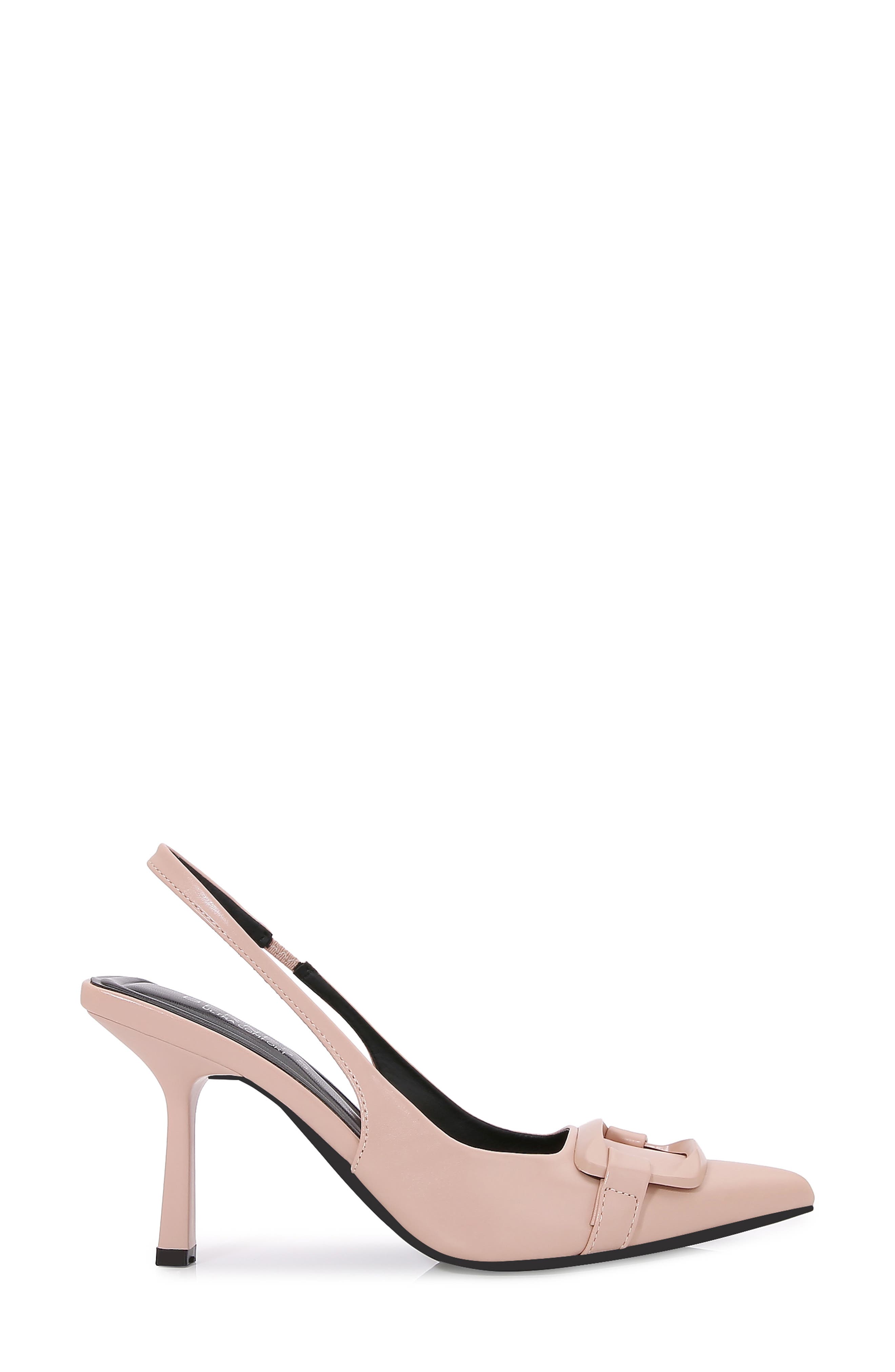 Buckled Pointed Toe Slingback Pump, Alternate, color, BEIGE