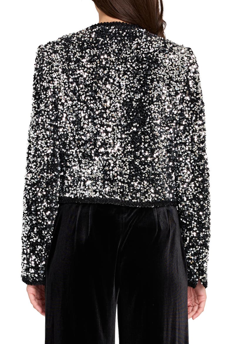 Corded Braid Trim Sequin Jacket, Alternate, color, SILVER BLACK