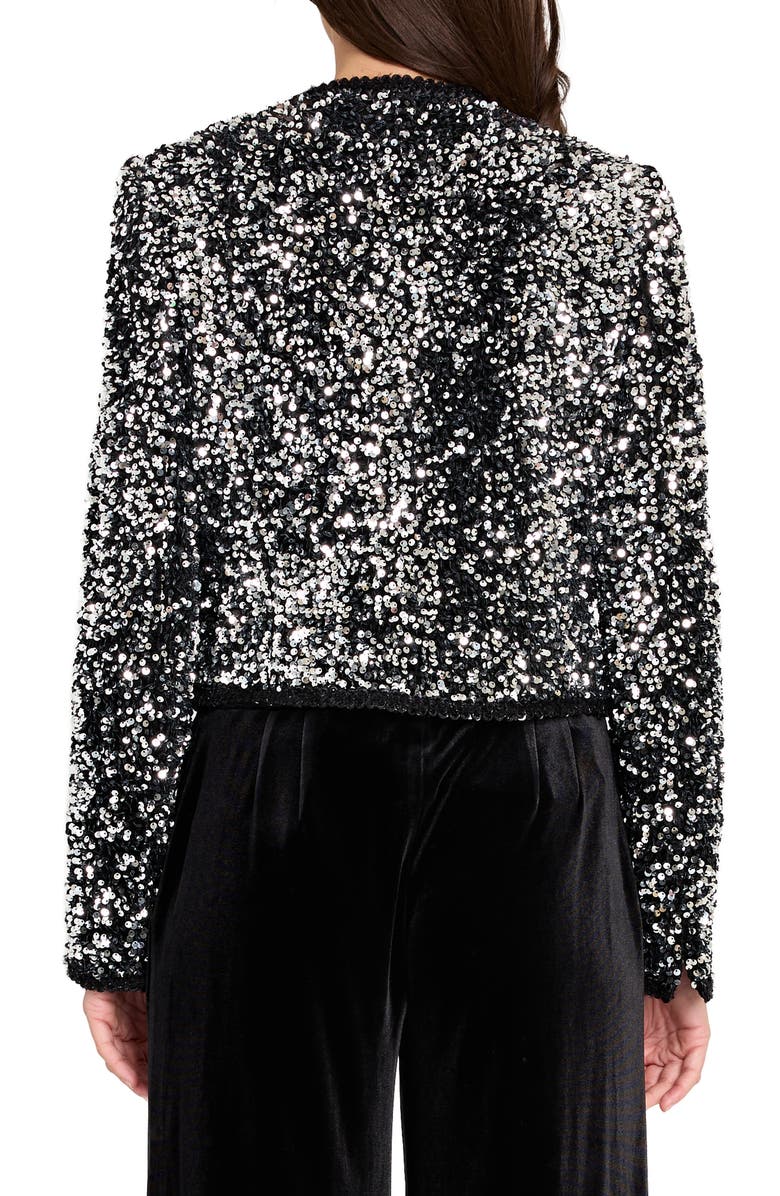 Tahari ASL Corded Braid Trim Sequin Jacket, Alternate, color, Silver Black