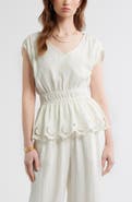 Treasure & Bond Eyelet Hem Peplum Top