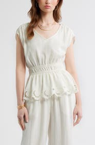 Treasure & Bond Eyelet Hem Peplum Top