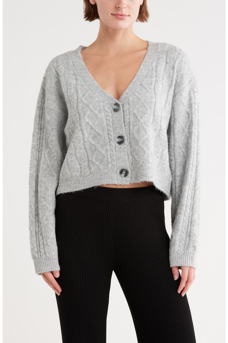 Cable Crop Cardigan, Main, color, GREY
