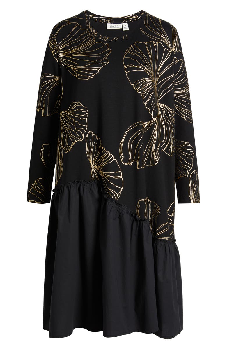 Masai Copenhagen Nellina Metallic Floral Long Sleeve Ruffle Hem Dress, Alternate, color, 