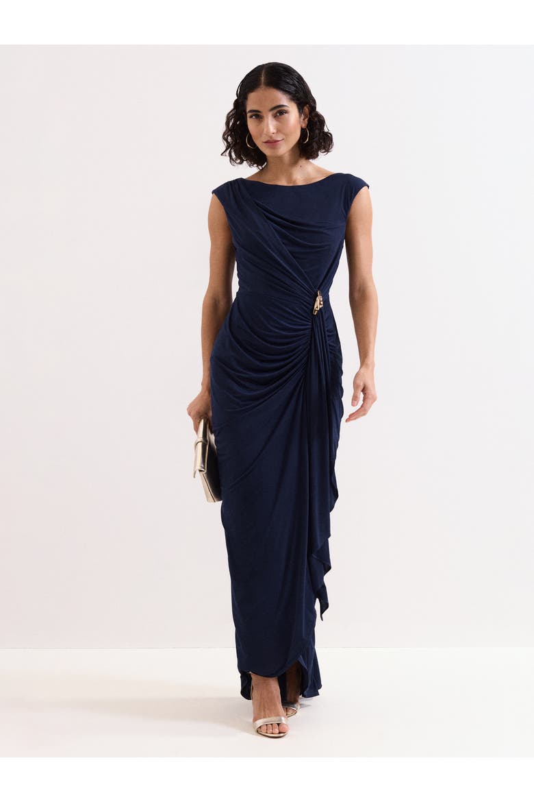 Donna Ruched Detail Maxi Dress, Main, color, Navy