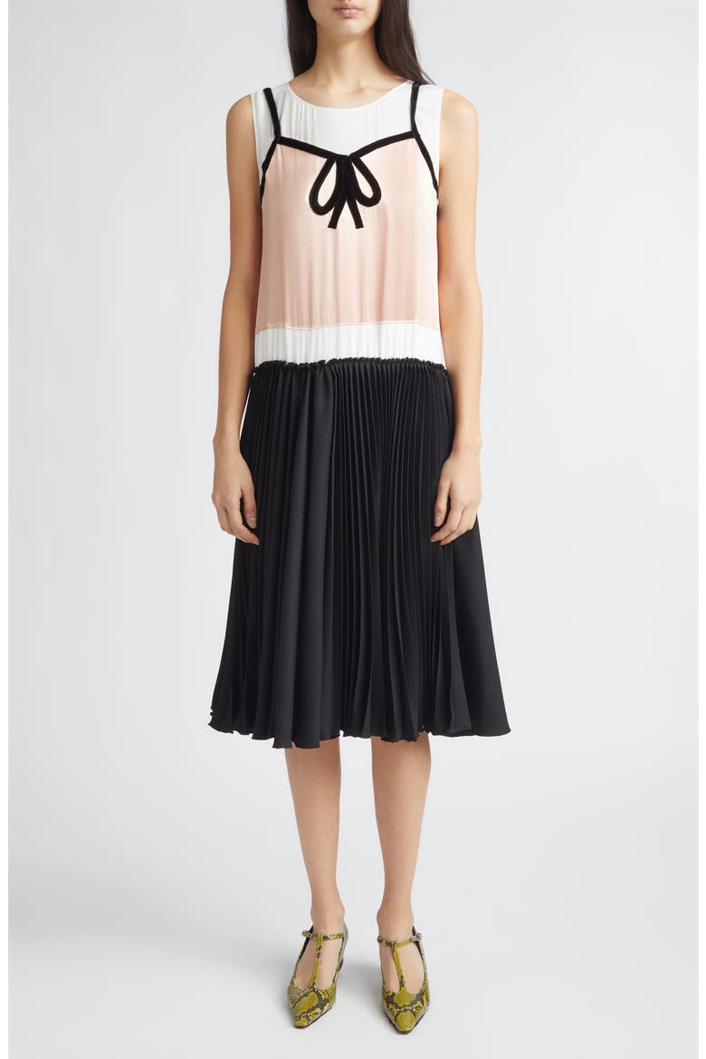 Trompe d'Oeil Satin Midi Dress, Main, color, 00N99BLACK