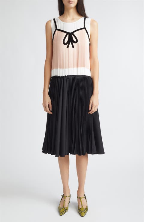 Trompe d'Oeil Satin Midi Dress