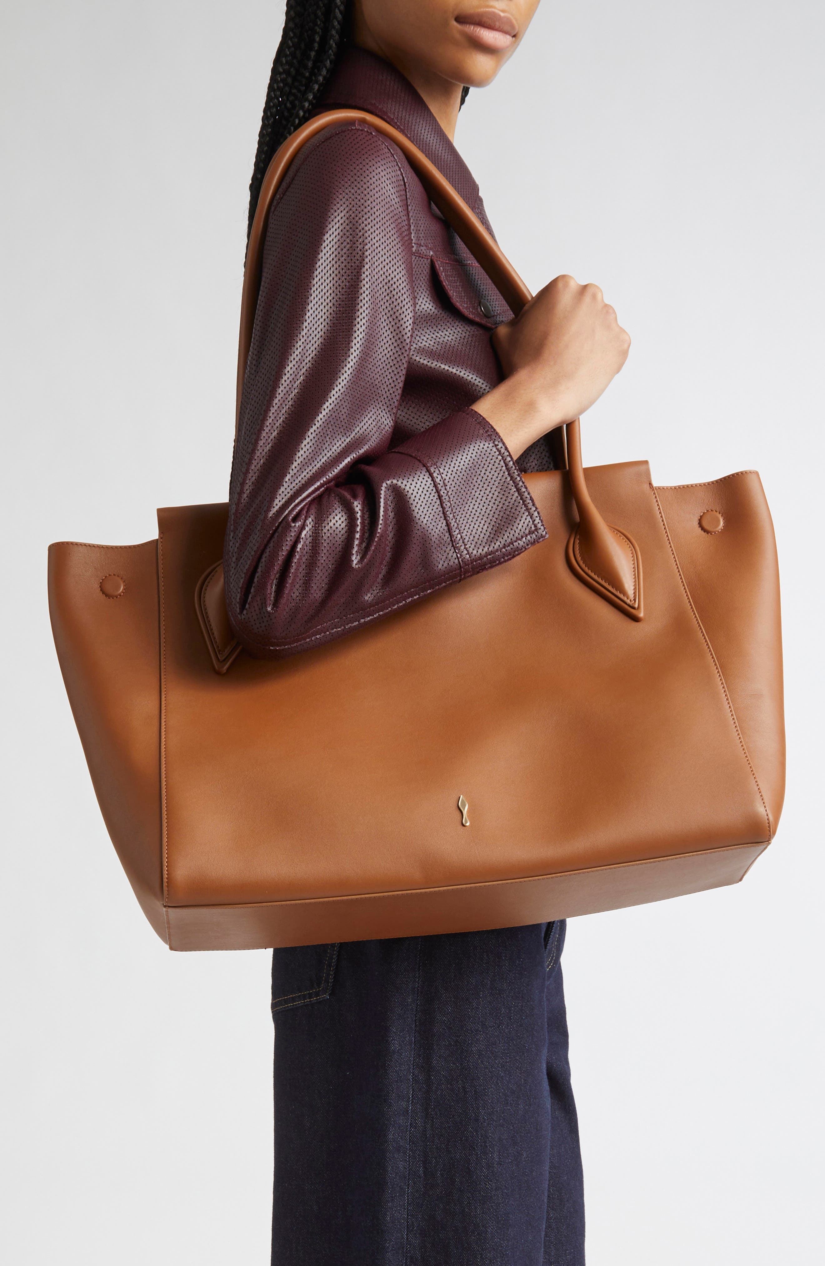 Christian Louboutin Large Calfskin East/West Tote, Alternate, color, Cuoio