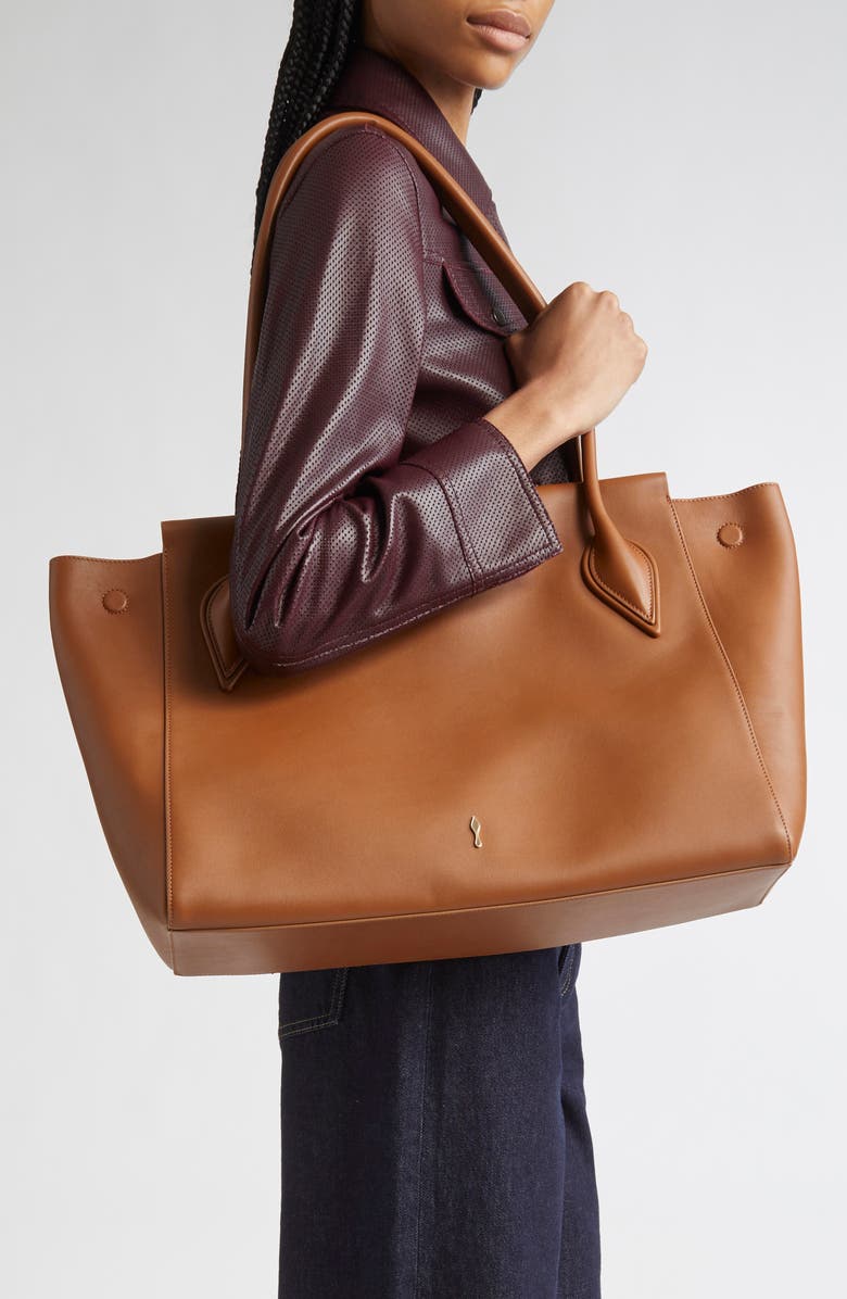 Christian Louboutin Large Calfskin East/West Tote, Alternate, color, Cuoio