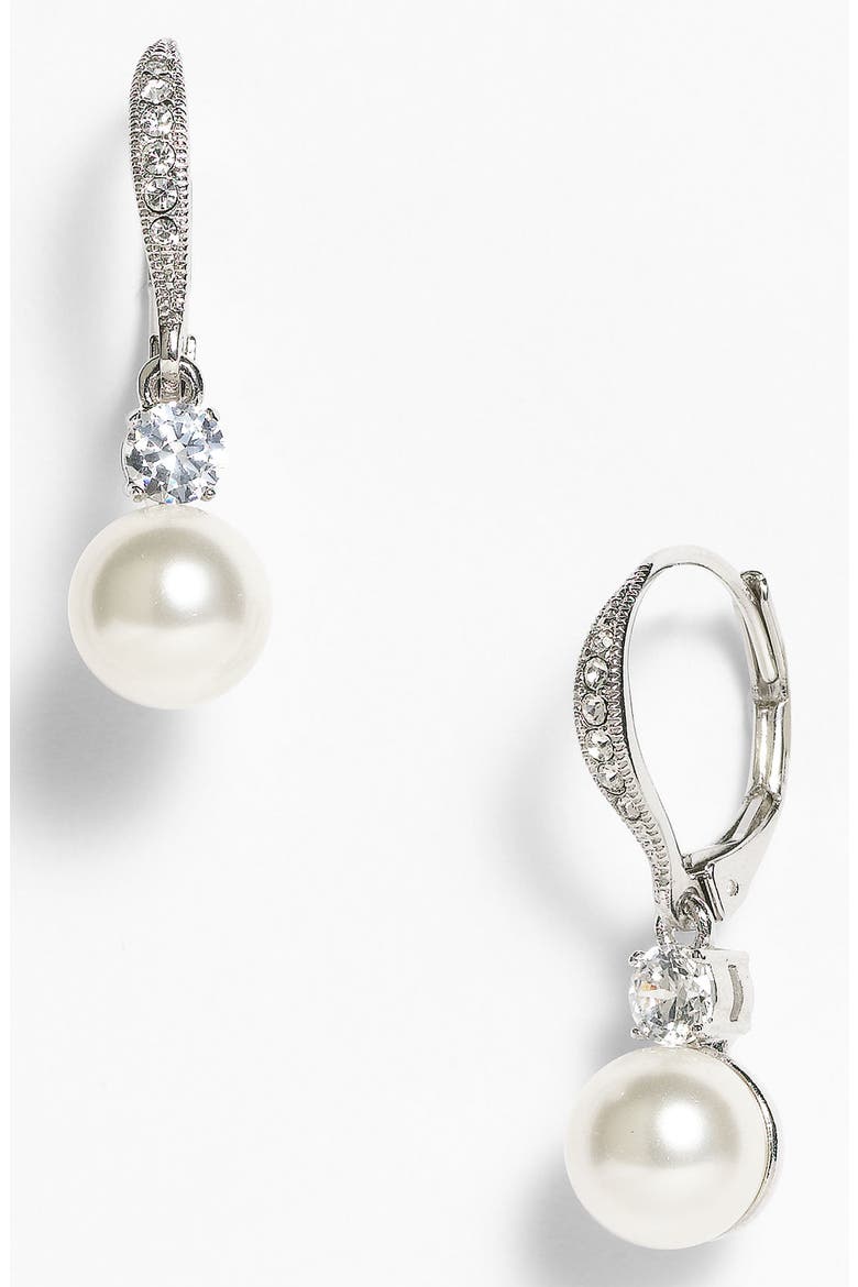 Drop Earrings (Nordstrom Exclusive), Alternate, color, WHITE PEARL/ SILVER/ CLEAR CZ