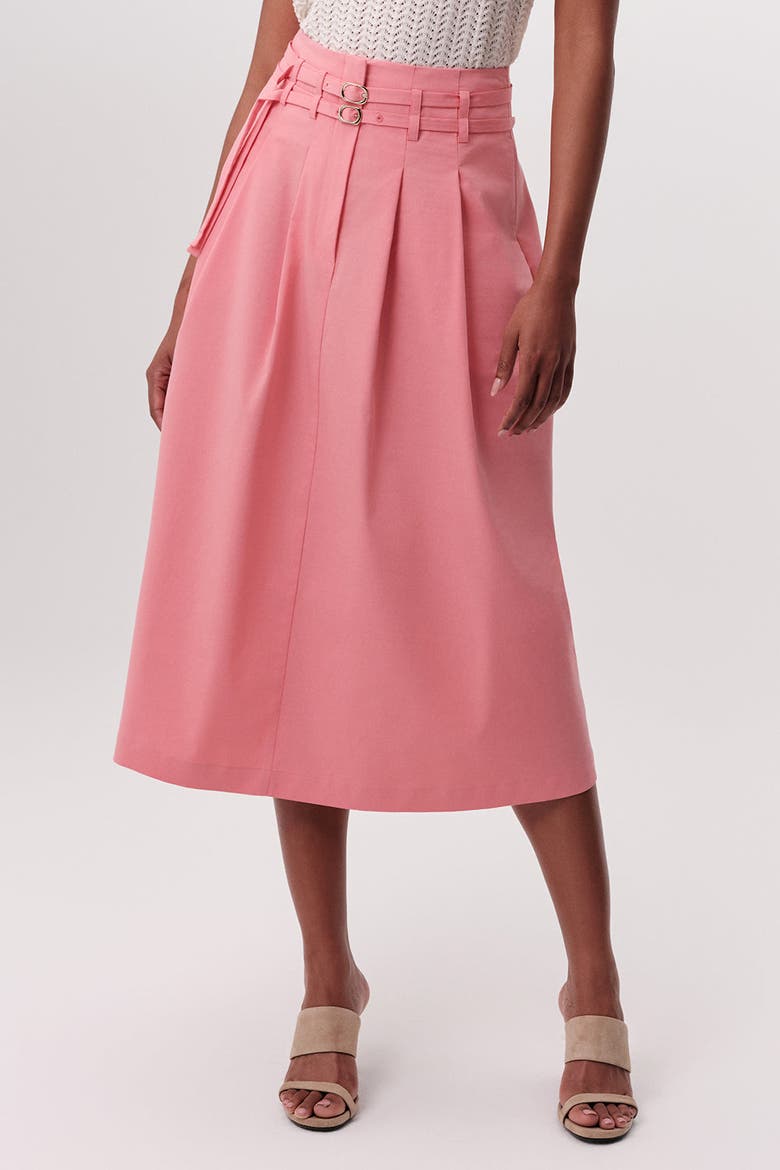 Nathalie High Waisted Pleated Midi Skirt, Alternate, color, Pink