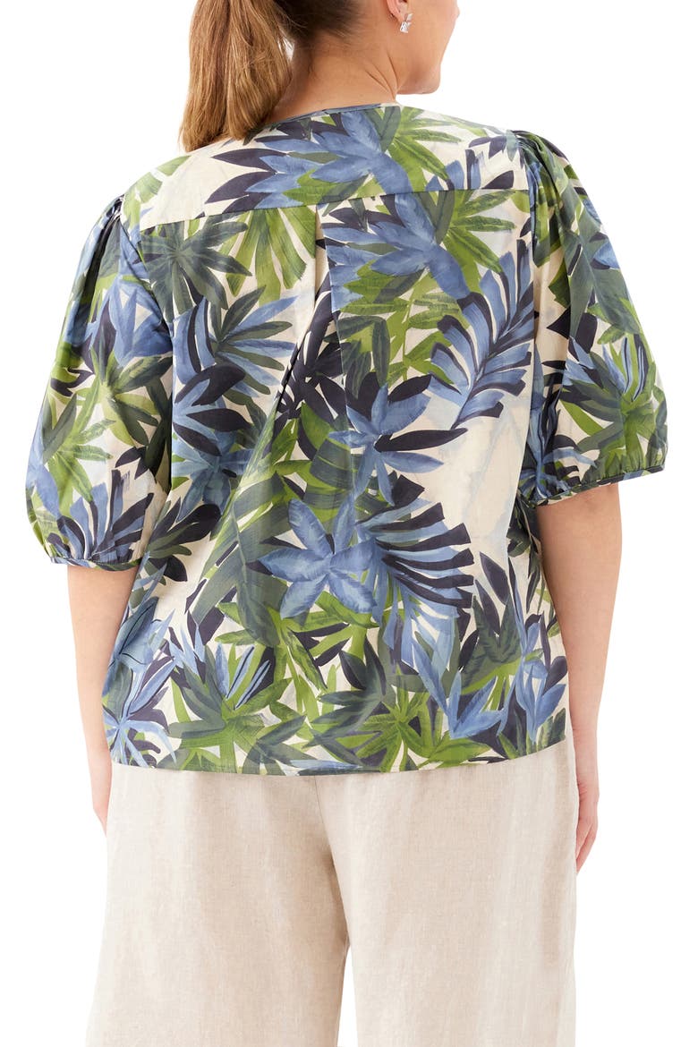 Frond Print Puff Sleeve Button-Up Shirt, Alternate, color, PRINT