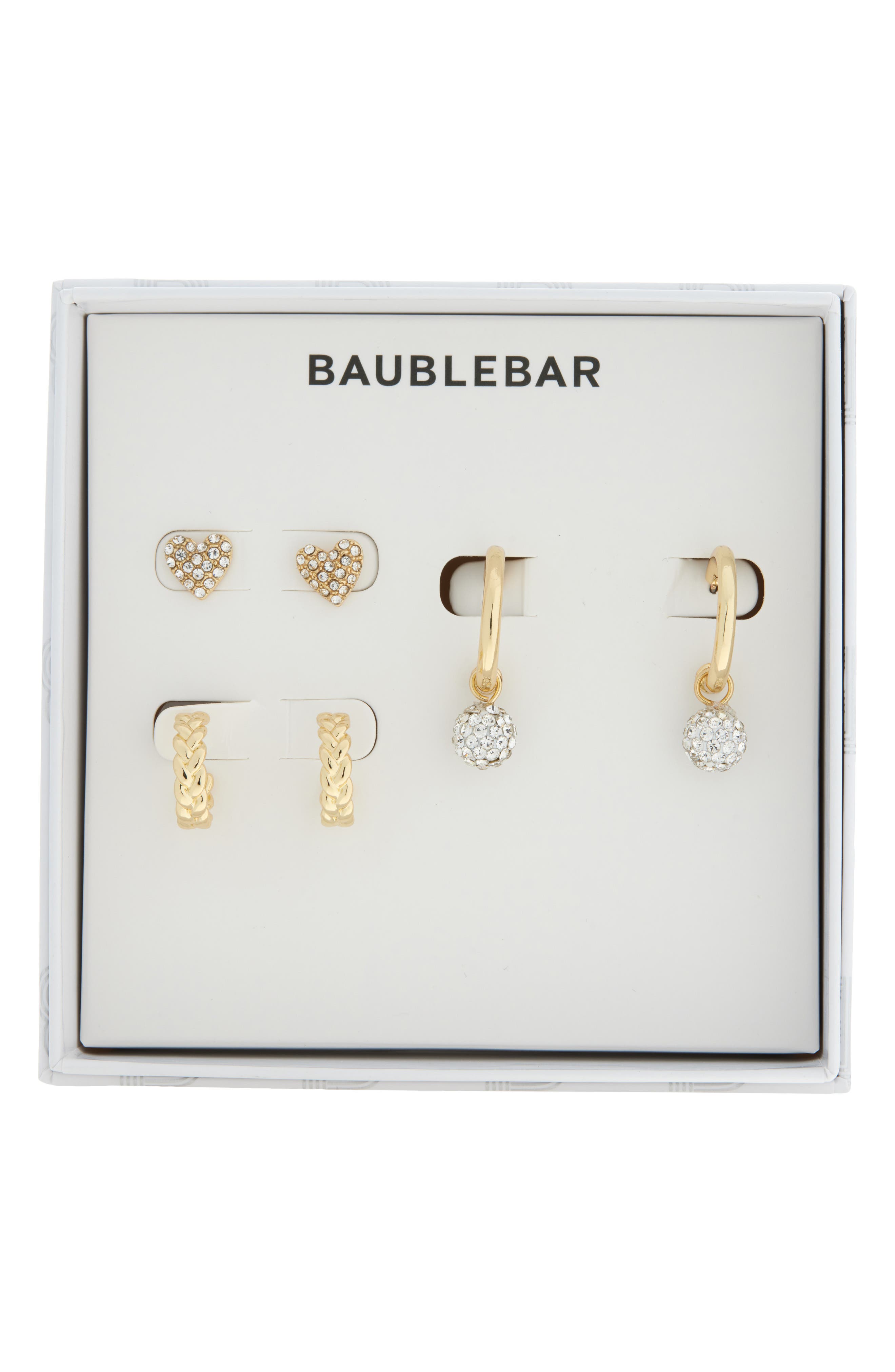 BaubleBar Set of 3 Heart & Hoop Earrings