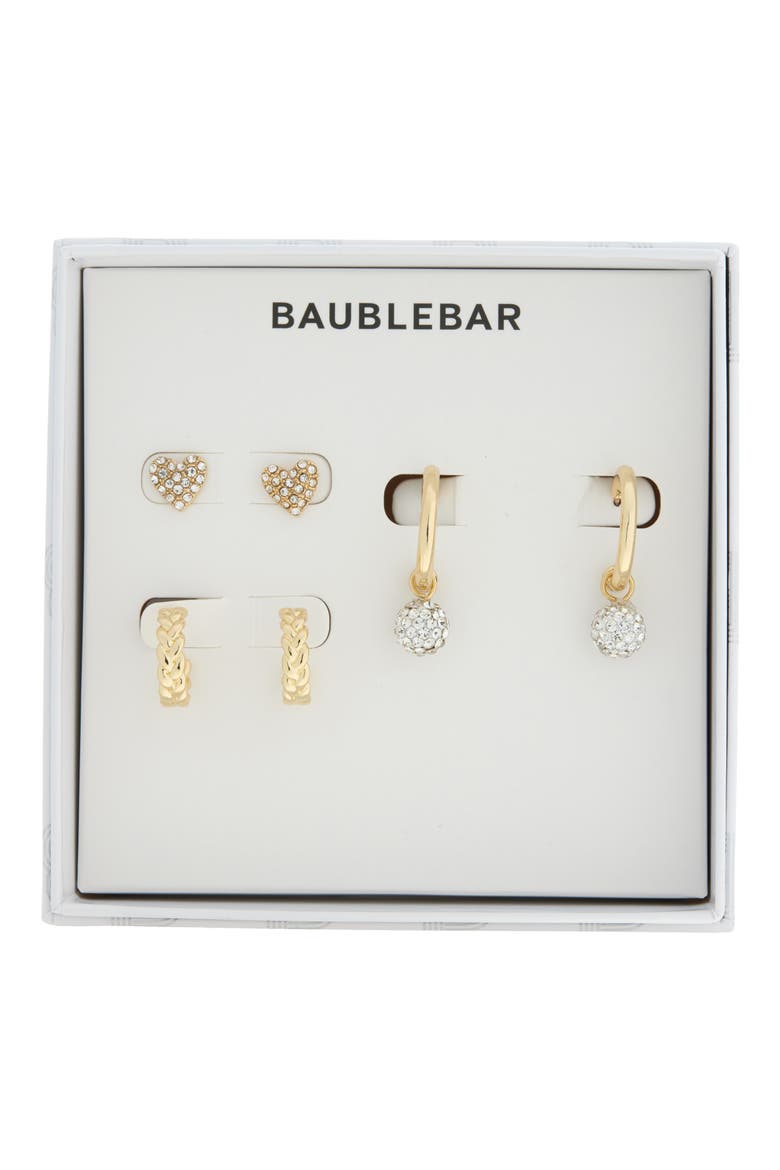 Set of 3 Heart & Hoop Earrings, Main, color, CLEAR