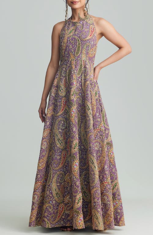 Holichic Zena Embellished Halter Gown In Purple